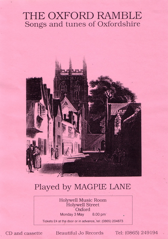 Flyer for first Magpie Lane concert, May 1993
